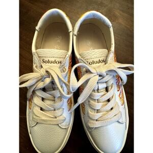 Soludos Hot Stuff Ibiza Platform Flames white leather sneakers size 5 NWOB